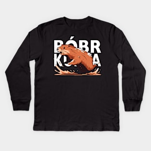 Bobr Meme - Funny Beaver Kids Long Sleeve T-Shirt